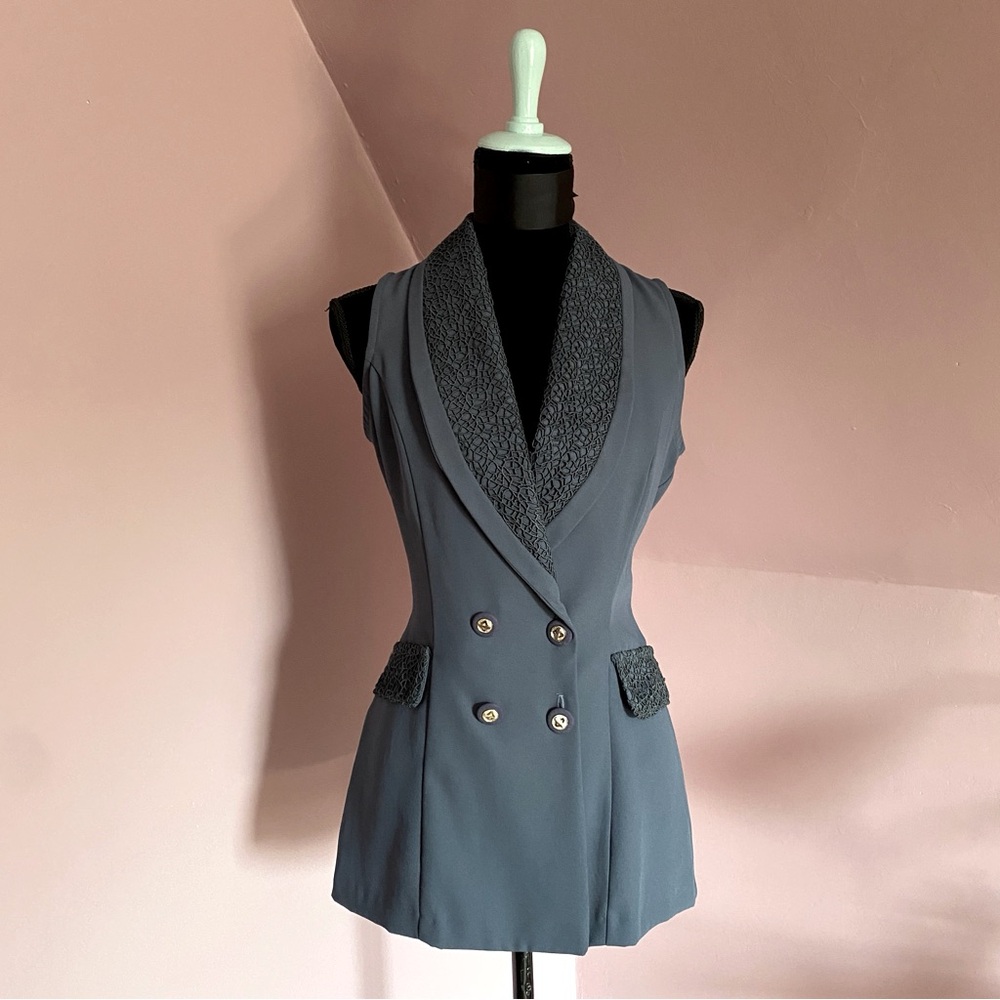 Vintage Double-Breasted Tunic Vest Blazer